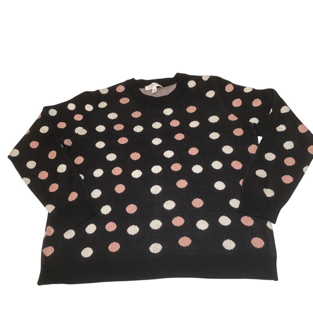 Popsugar Womens XL Polka Dot Crewneck Sweater Black Pink White Cotton Blend Knit